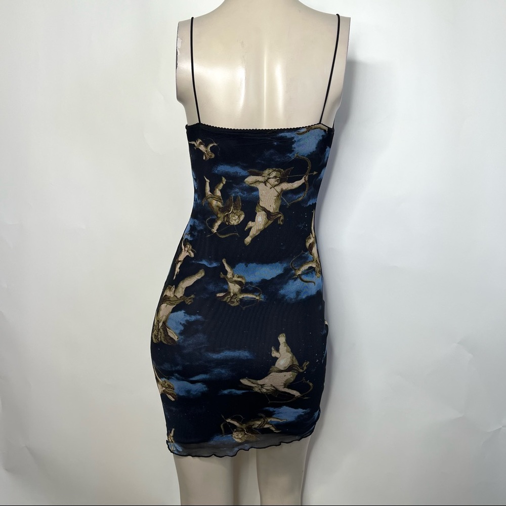 SOLD/Y2k Angel Print Navy Mesh Cami Bodycon Dress - Picture 6 of 14